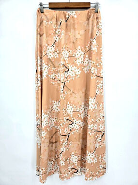 Bon Apple Tea Cottagecore Floral Maxi Skirt Peach Cherry Blossom Print Size L